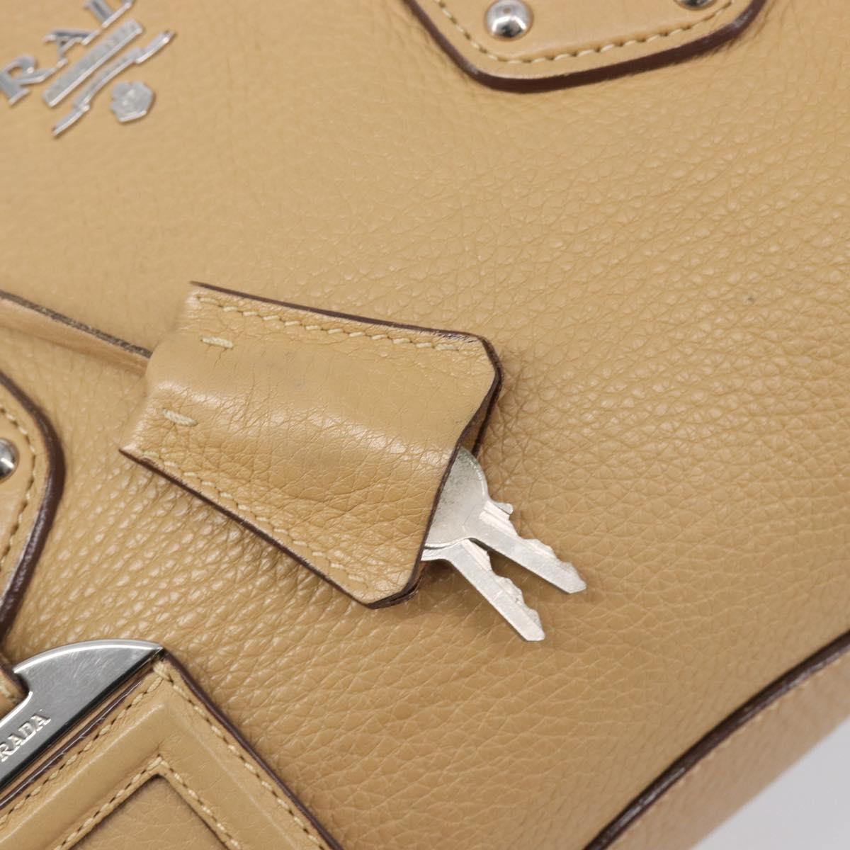 PRADA Bowler Bag Stand Bag Hand Bag Leather Beige Silver Auth am13082A