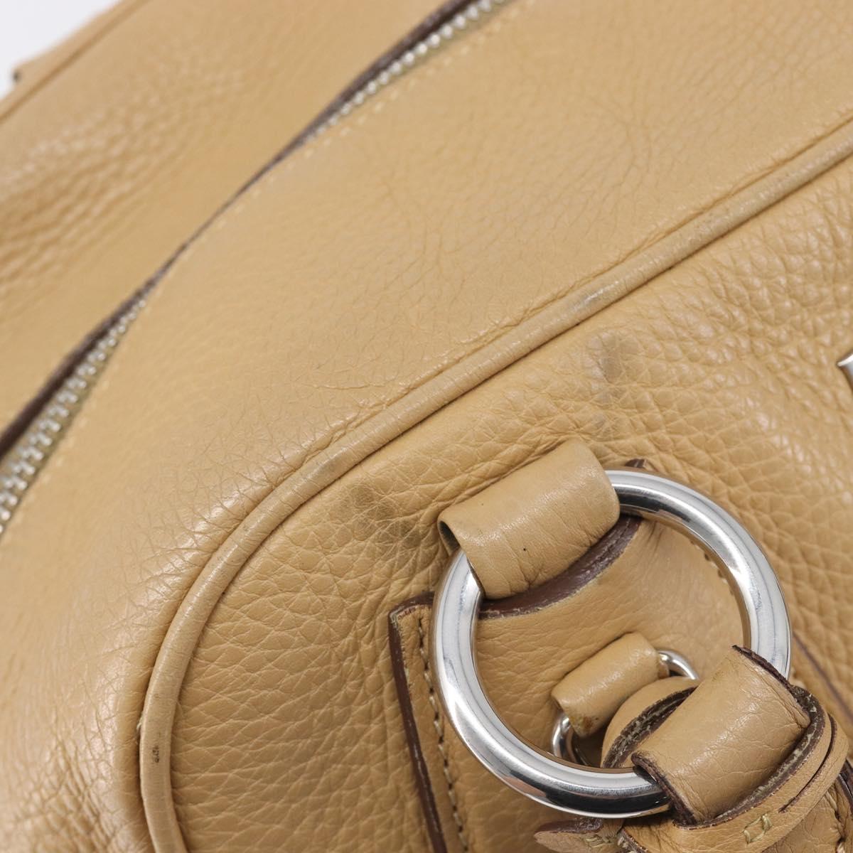 PRADA Bowler Bag Stand Bag Hand Bag Leather Beige Silver Auth am13082A