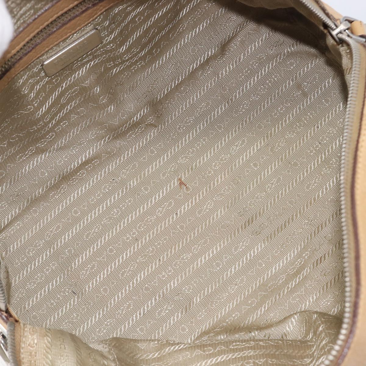 PRADA Bowler Bag Stand Bag Hand Bag Leather Beige Silver Auth am13082A