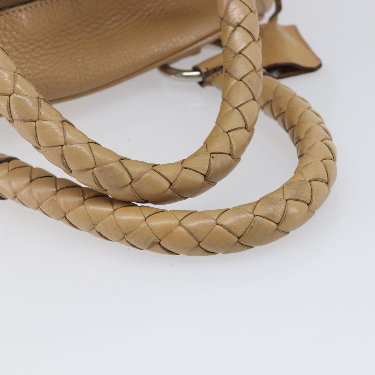 PRADA Bowler Bag Stand Bag Hand Bag Leather Beige Silver Auth am13082A