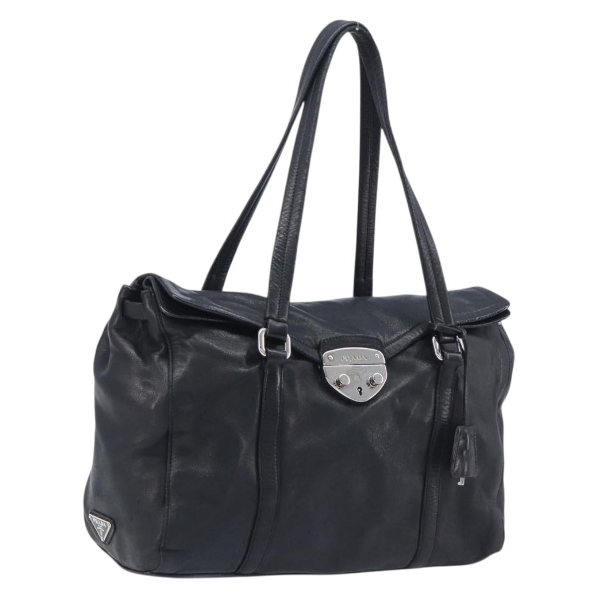 PRADA Ready Lock Shoulder Bag Leather Black Silver BR3282 Auth am13083V
