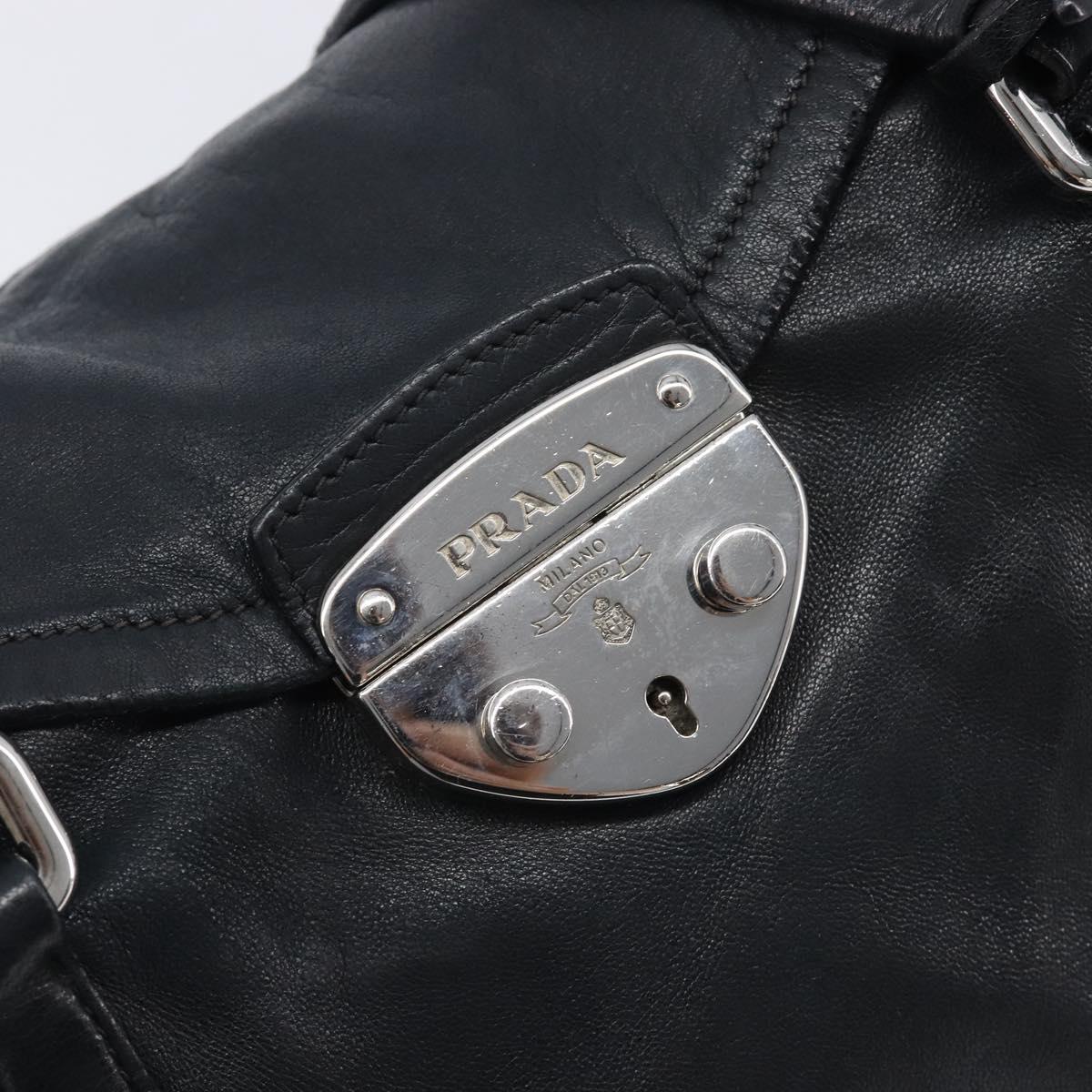 PRADA Ready Lock Shoulder Bag Leather Black Silver BR3282 Auth am13083V
