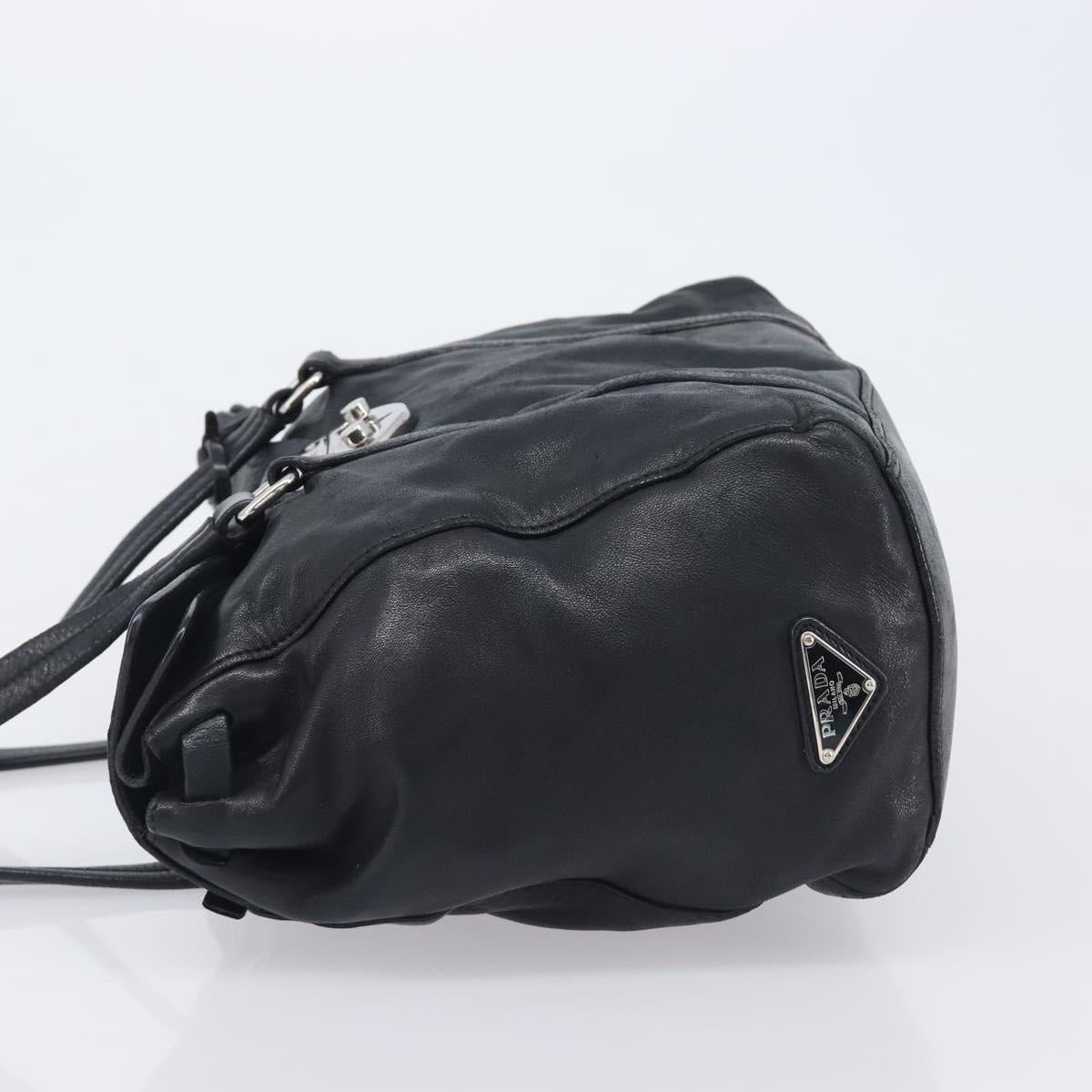 PRADA Ready Lock Shoulder Bag Leather Black Silver BR3282 Auth am13083V