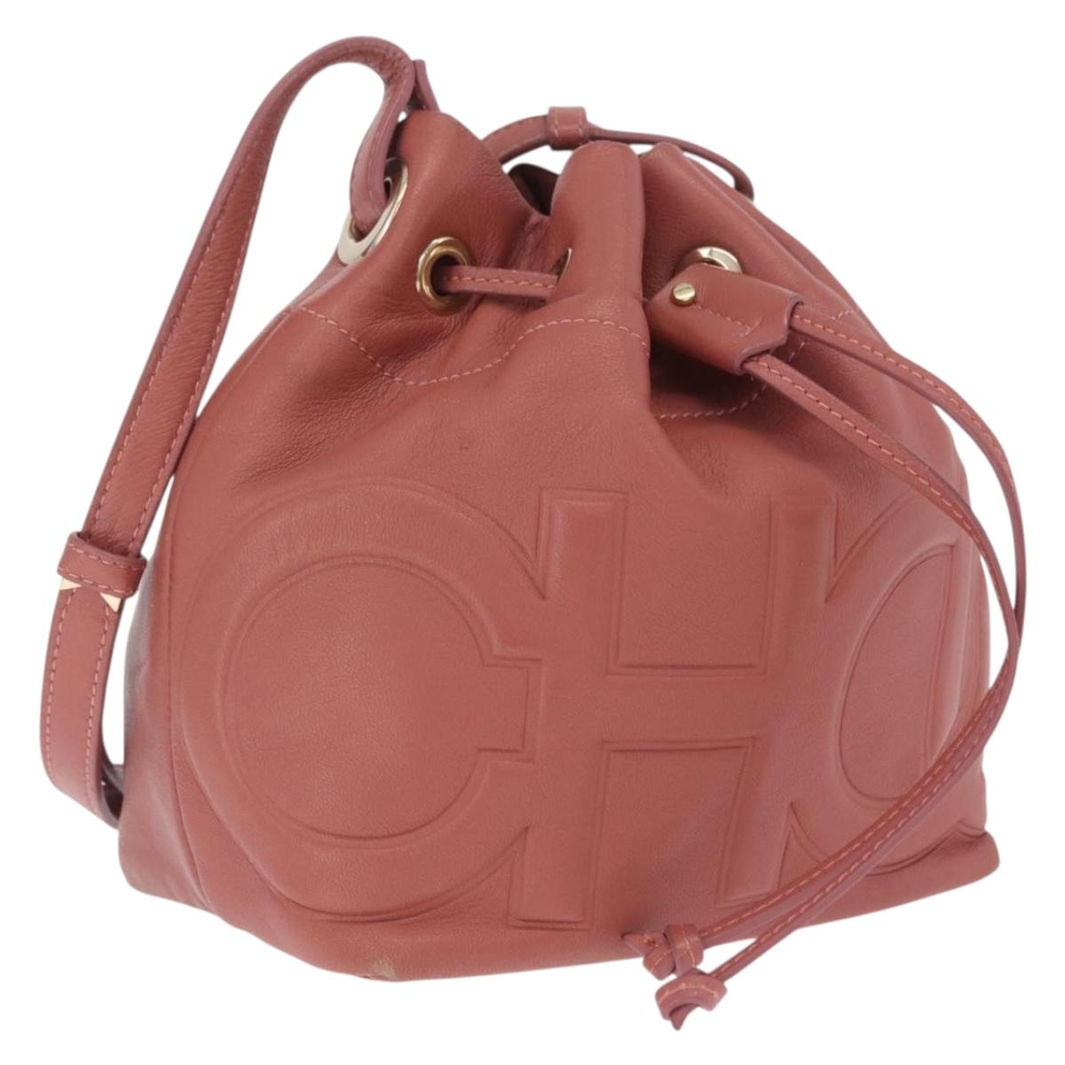 Jimmy Choo Juno Shoulder Bag Leather Pink Gold Tone Auth am13084A