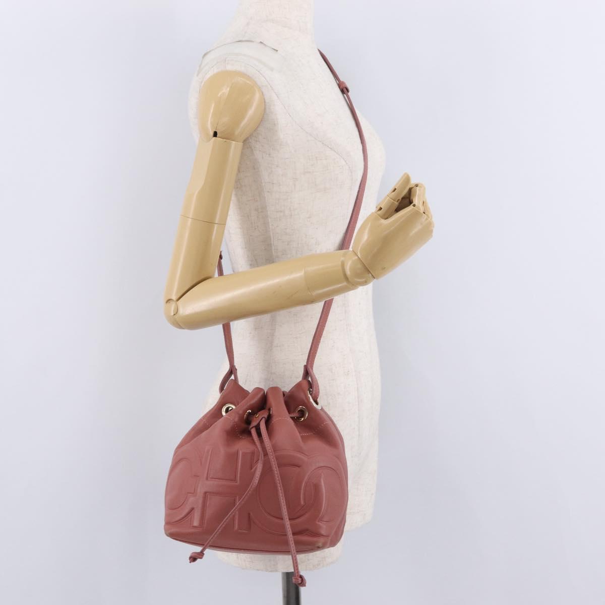 Jimmy Choo Juno Shoulder Bag Leather Pink Gold Tone Auth am13084A