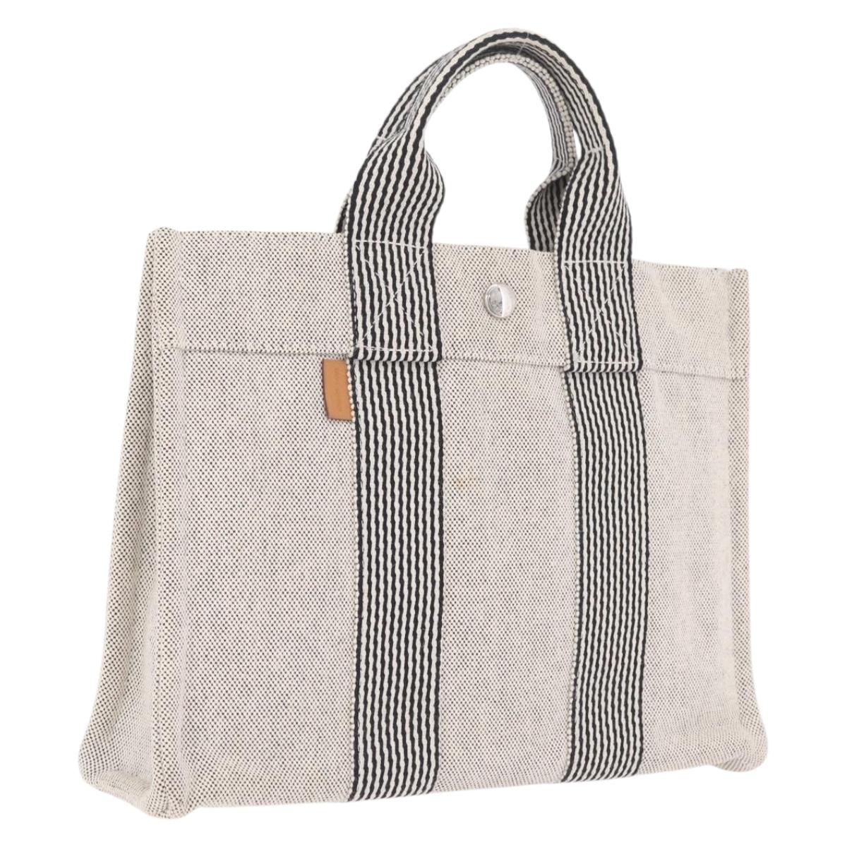 HERMES New Fourre Tout PM Hand Bag Canvas Gray Black Auth am13085V