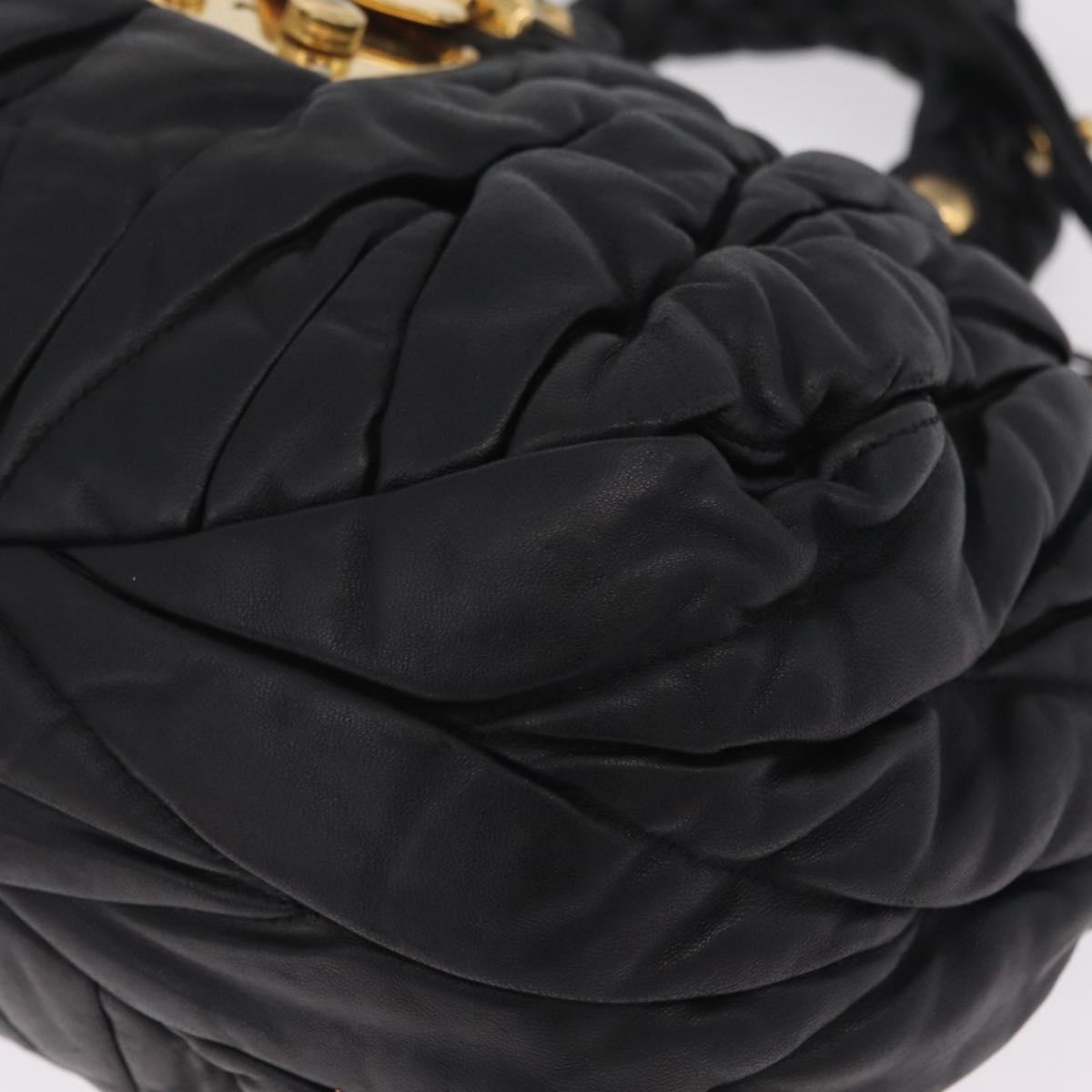 Miu Miu Matelasse Lady Rock Hand Bag Leather Black Gold Tone Auth am13088V