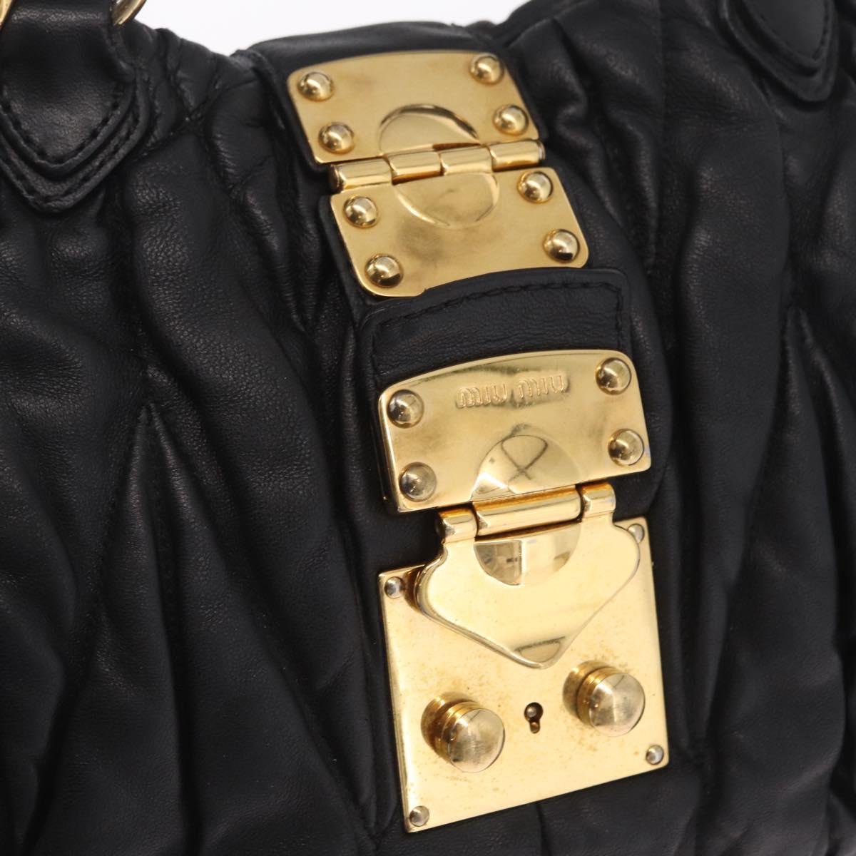 Miu Miu Matelasse Lady Rock Hand Bag Leather Black Gold Tone Auth am13088V