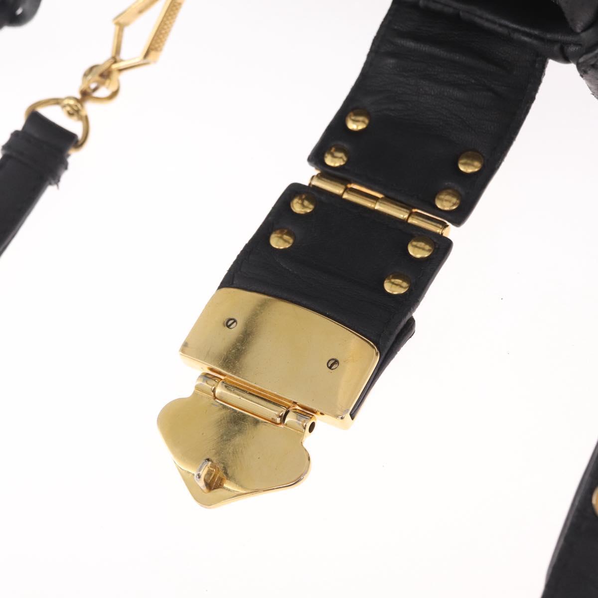 Miu Miu Matelasse Lady Rock Hand Bag Leather Black Gold Tone Auth am13088V
