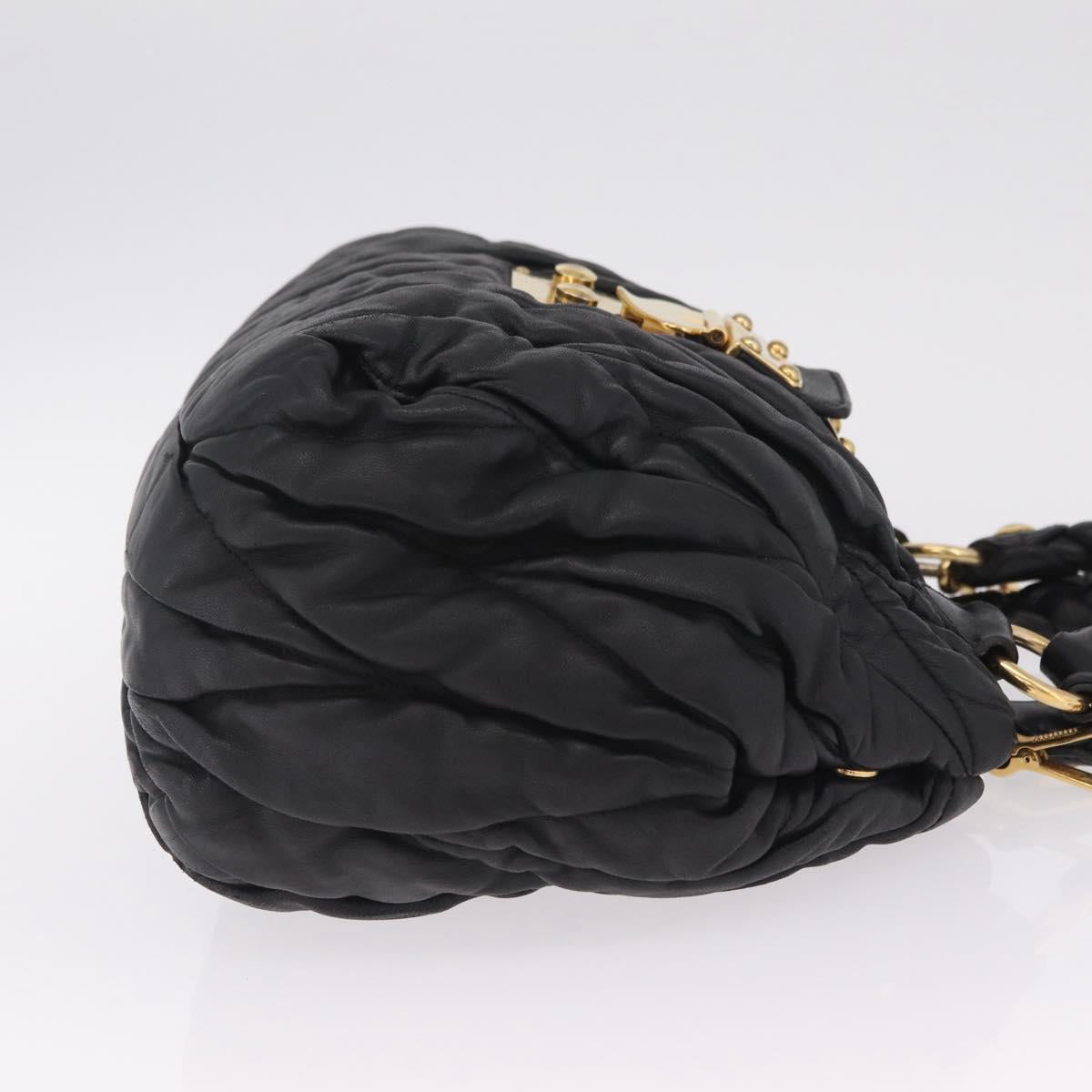 Miu Miu Matelasse Lady Rock Hand Bag Leather Black Gold Tone Auth am13088V