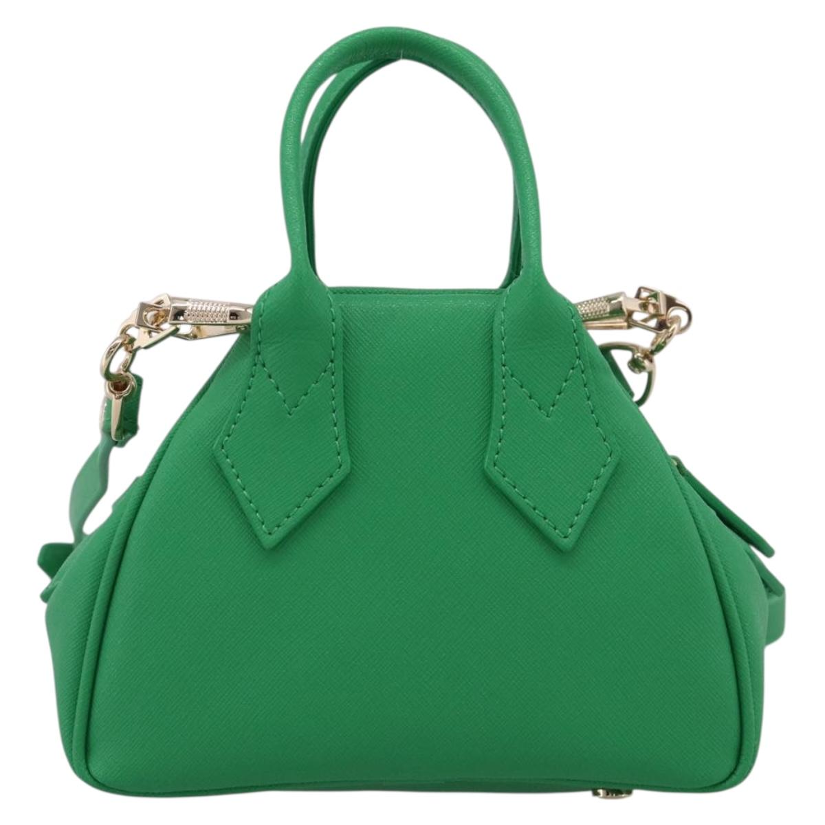 Vivienne Westwood MINI YASMINE Orb Hand Bag Leather Green Gold Auth am13089V