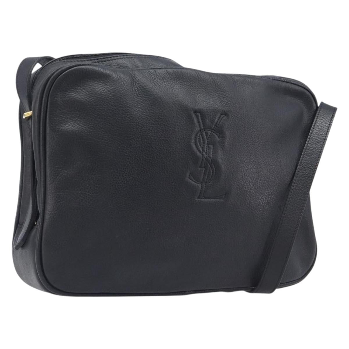 Saint Laurent Cassandra Logo Shoulder Bag Leather Black Gold Tone Auth am13091A