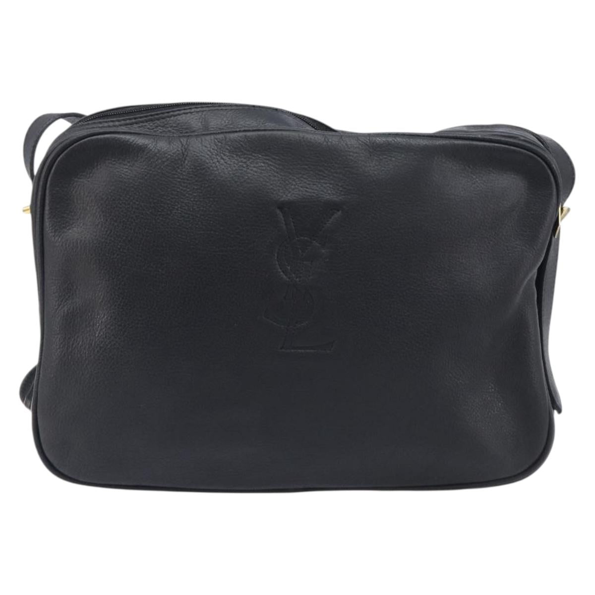 Saint Laurent Cassandra Logo Shoulder Bag Leather Black Gold Tone Auth am13091A