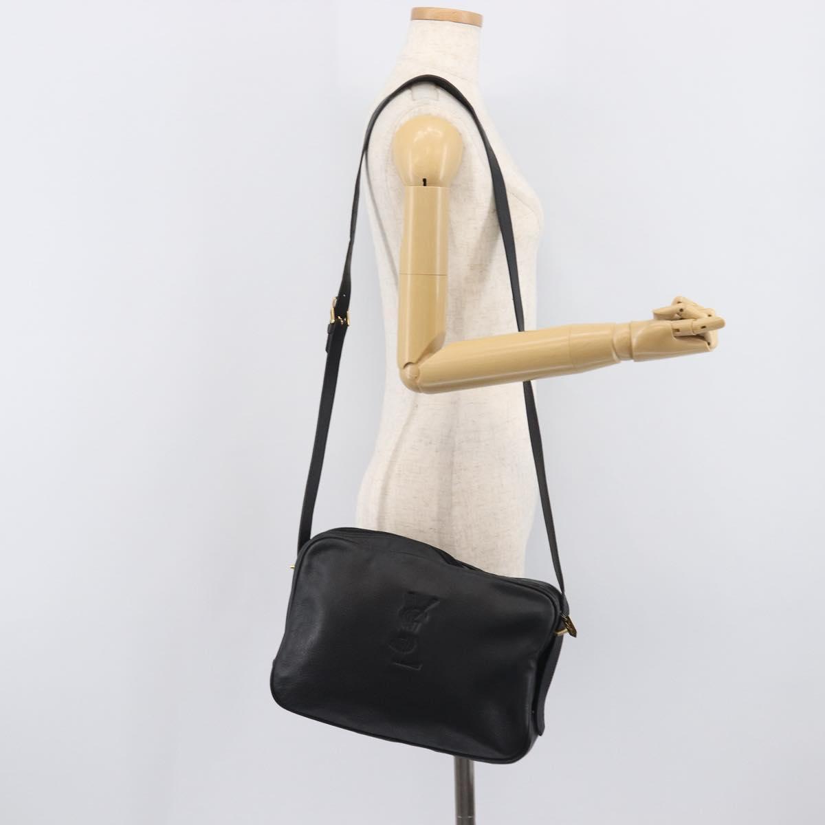 Saint Laurent Cassandra Logo Shoulder Bag Leather Black Gold Tone Auth am13091A