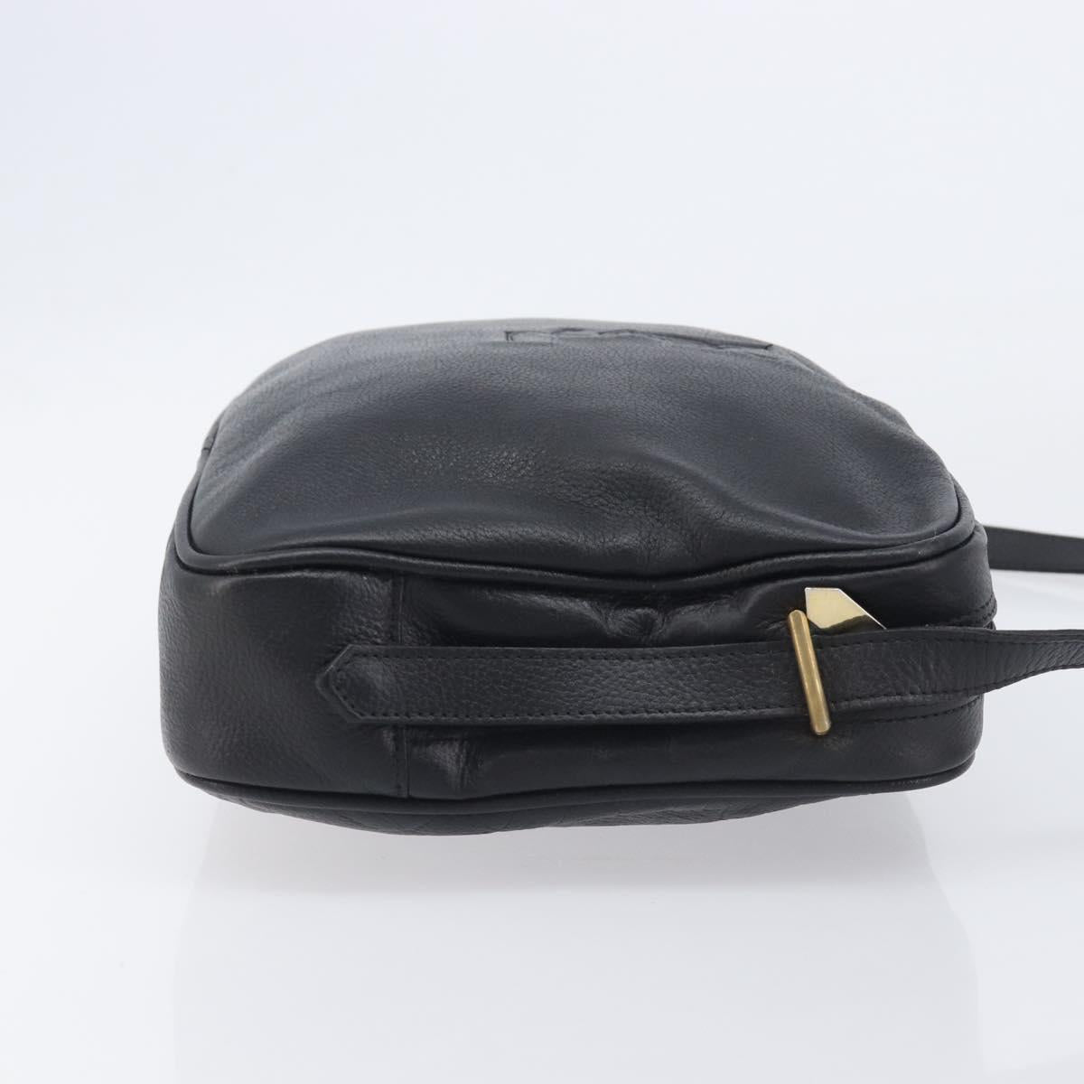 Saint Laurent Cassandra Logo Shoulder Bag Leather Black Gold Tone Auth am13091A