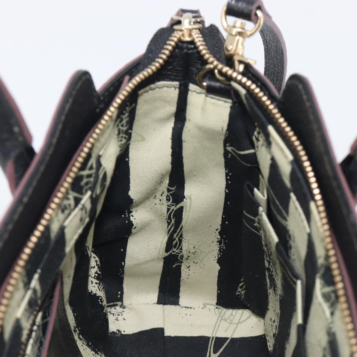 Vivienne Westwood Hand Bag Leather Black Gold Tone Auth am13092V