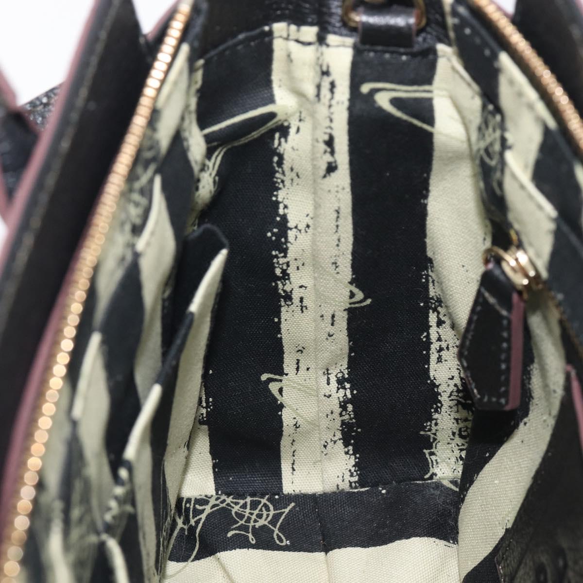 Vivienne Westwood Hand Bag Leather Black Gold Tone Auth am13092V