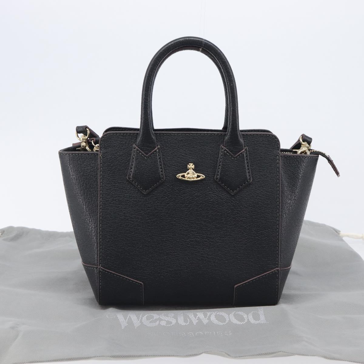 Vivienne Westwood Hand Bag Leather Black Gold Tone Auth am13092V