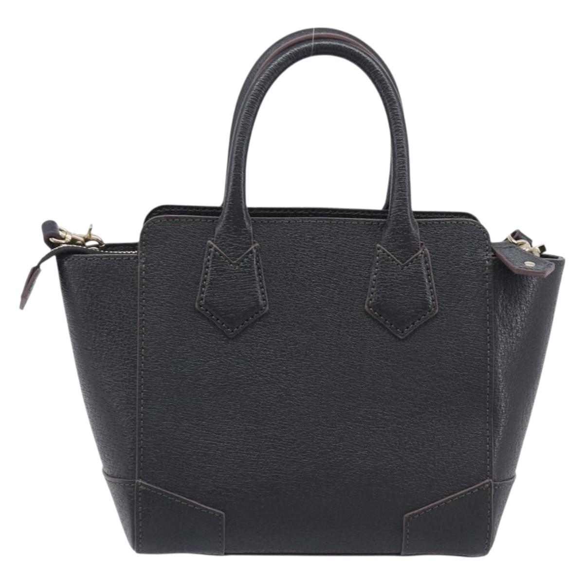 Vivienne Westwood Hand Bag Leather Black Gold Tone Auth am13092V
