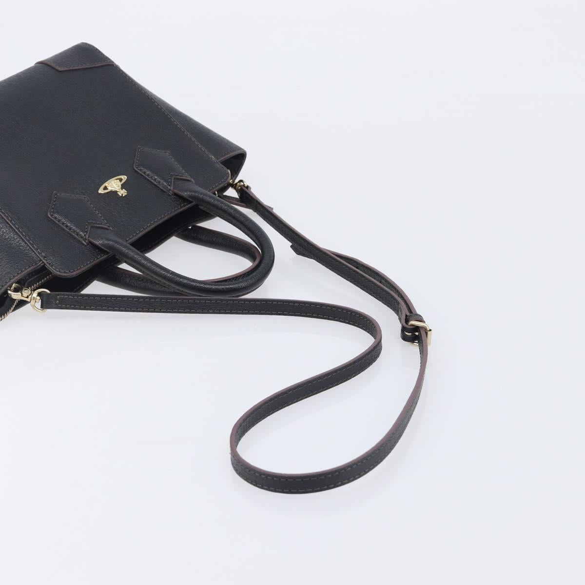 Vivienne Westwood Hand Bag Leather Black Gold Tone Auth am13092V