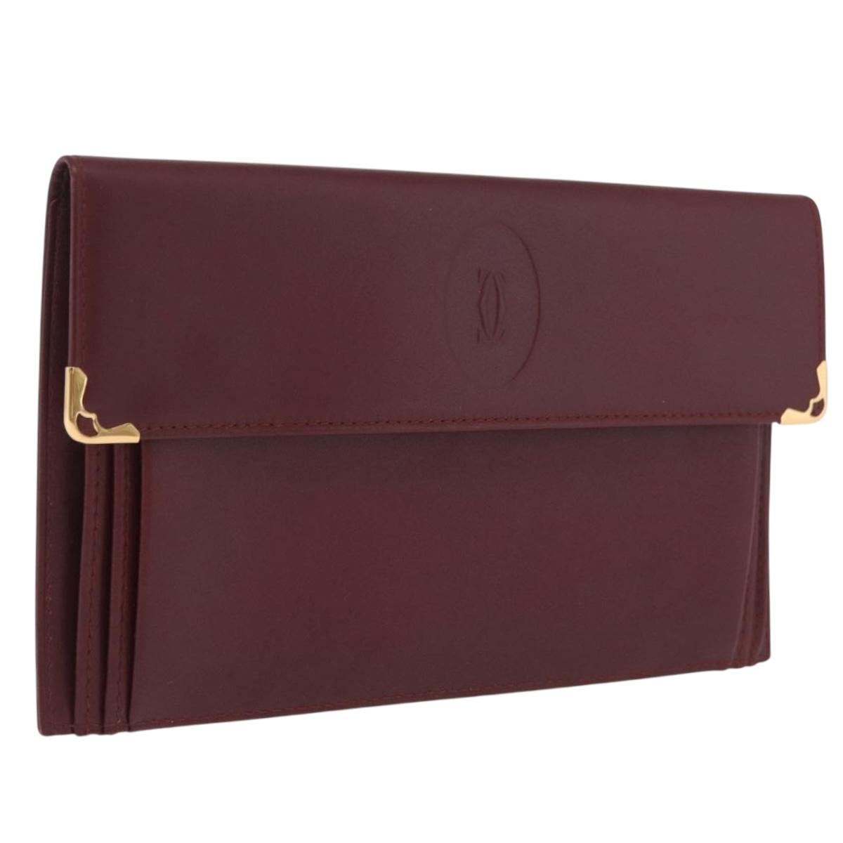 Cartier Must Line Multi Case Travel Case Leather Bordeaux Gold Auth am13093V