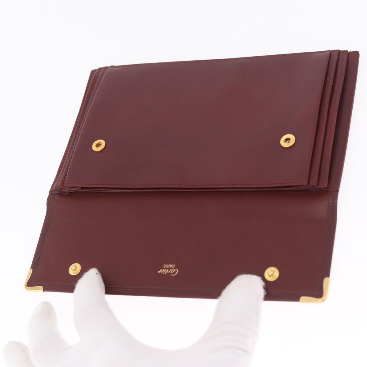 Cartier Must Line Multi Case Travel Case Leather Bordeaux Gold Auth am13093V
