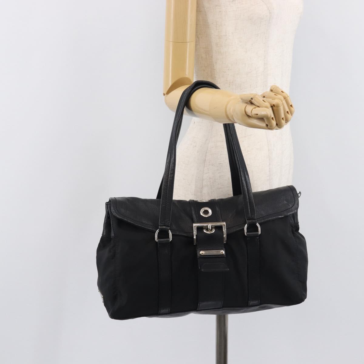 PRADA Shoulder Bag Nylon Black Silver Auth am13098A