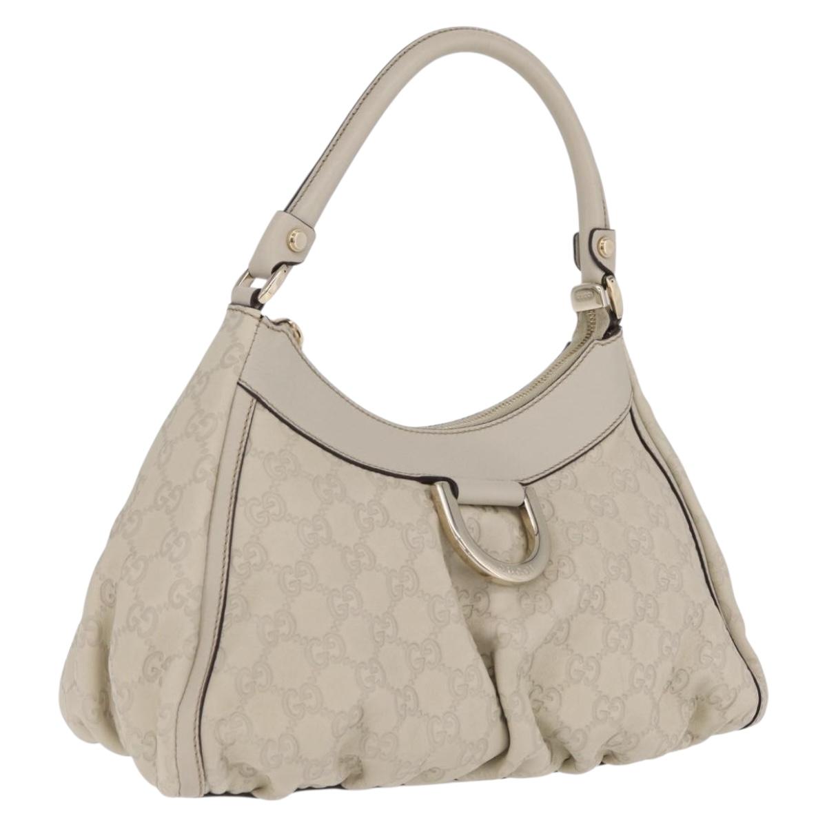 GUCCI GuccissimaGG Abbey Hand Bag Leather White Gold Tone 190525 Auth am13101V