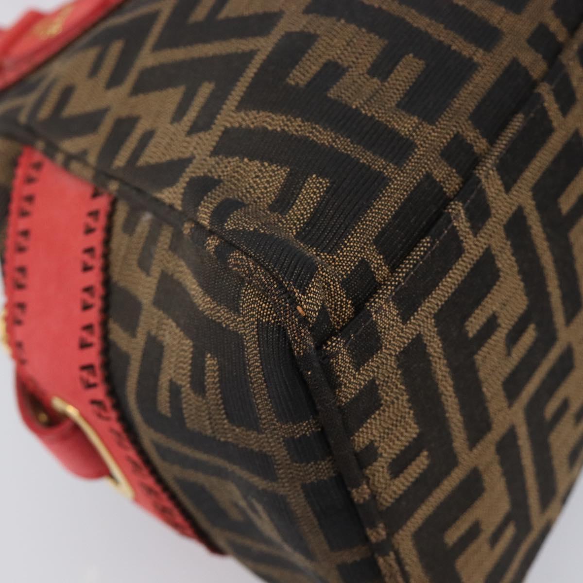 FENDI Zucca Canvas Etnico Hand Bag Brown Red 8BN157 Auth am13102V
