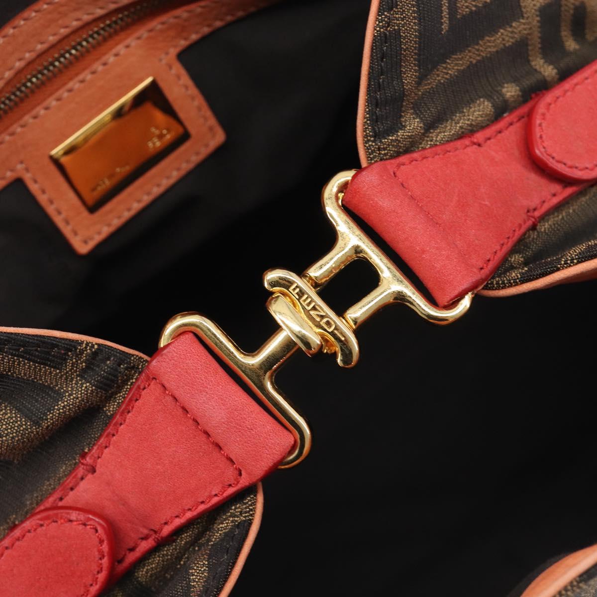 FENDI Zucca Canvas Etnico Hand Bag Brown Red 8BN157 Auth am13102V