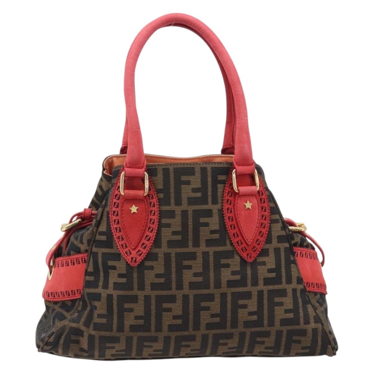 FENDI Zucca Canvas Etnico Hand Bag Brown Red 8BN157 Auth am13102V
