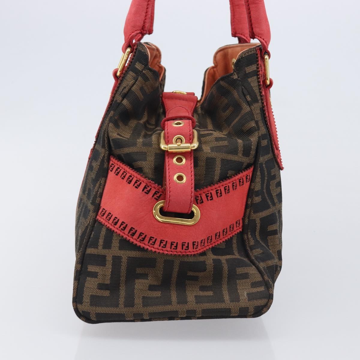 FENDI Zucca Canvas Etnico Hand Bag Brown Red 8BN157 Auth am13102V