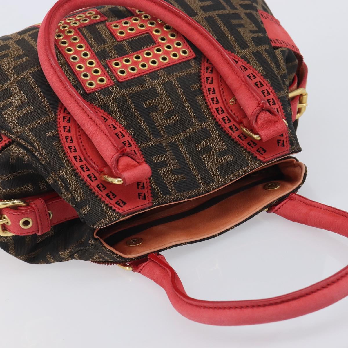 FENDI Zucca Canvas Etnico Hand Bag Brown Red 8BN157 Auth am13102V