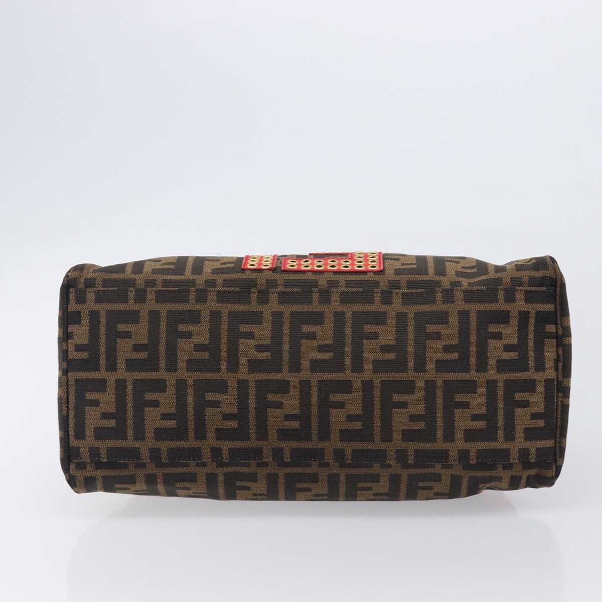 FENDI Zucca Canvas Etnico Hand Bag Brown Red 8BN157 Auth am13102V