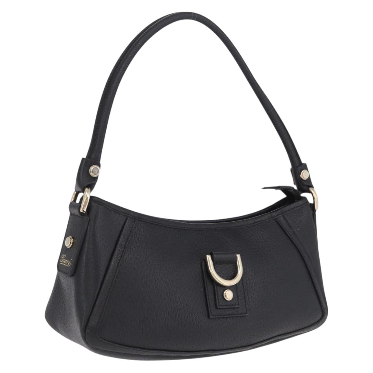 GUCCI Abbey Shoulder Bag Leather Black Gold Tone 130939 Auth am13107V