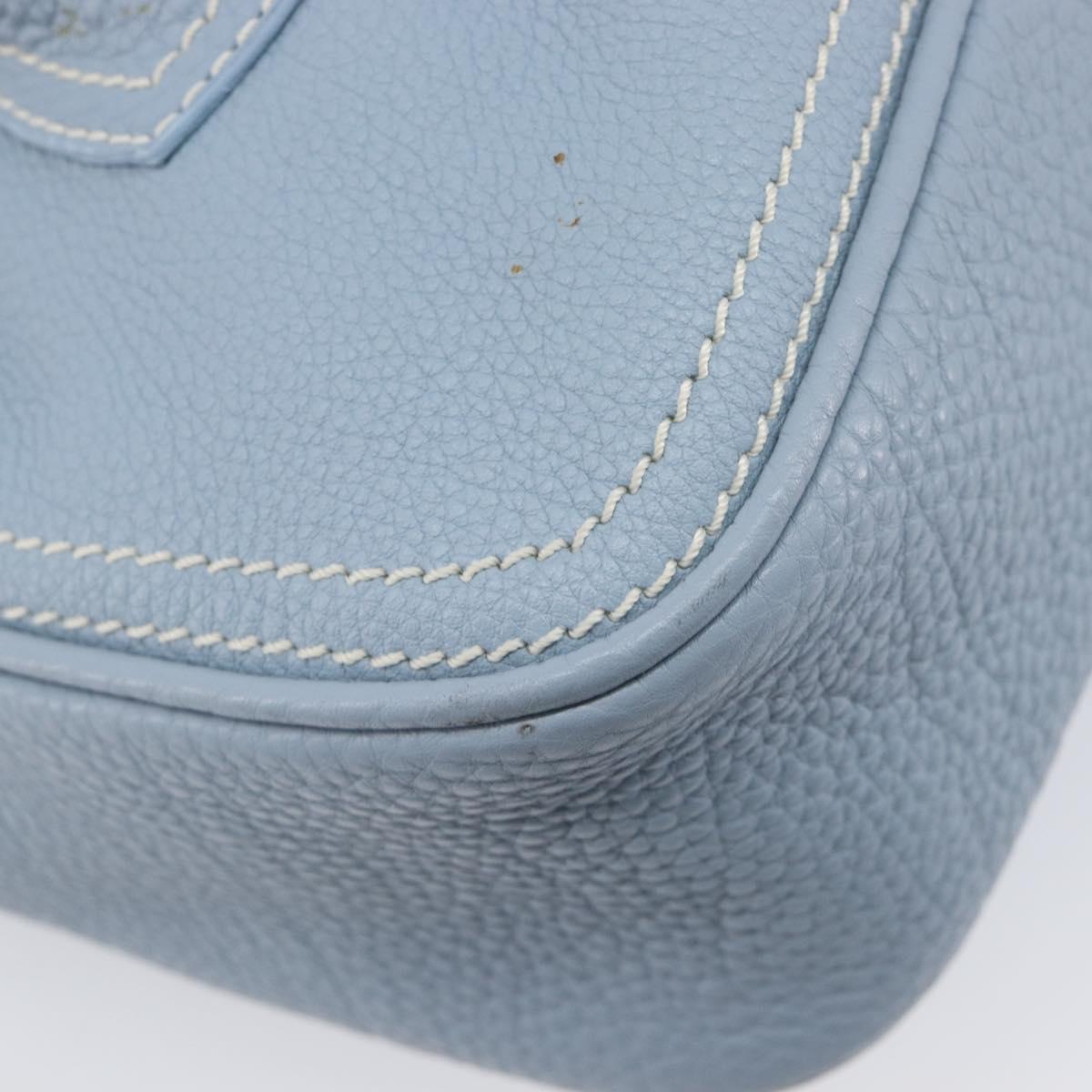 CELINE Hand Bag Leather Light Blue Gold Tone Auth am13108V