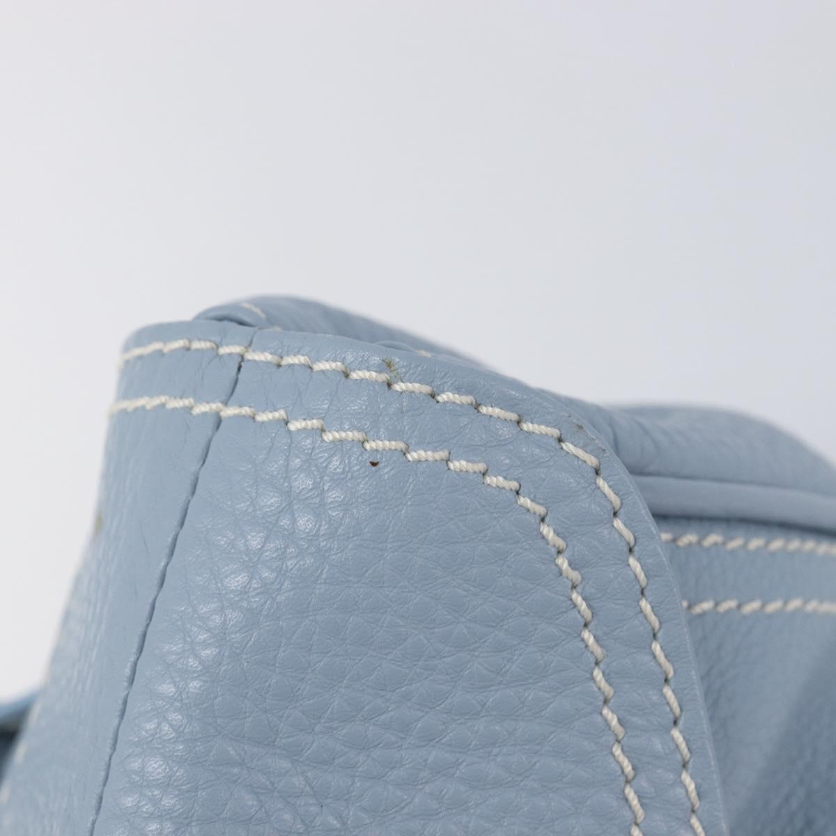 CELINE Hand Bag Leather Light Blue Gold Tone Auth am13108V