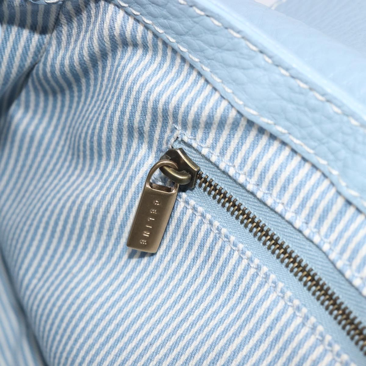 CELINE Hand Bag Leather Light Blue Gold Tone Auth am13108V