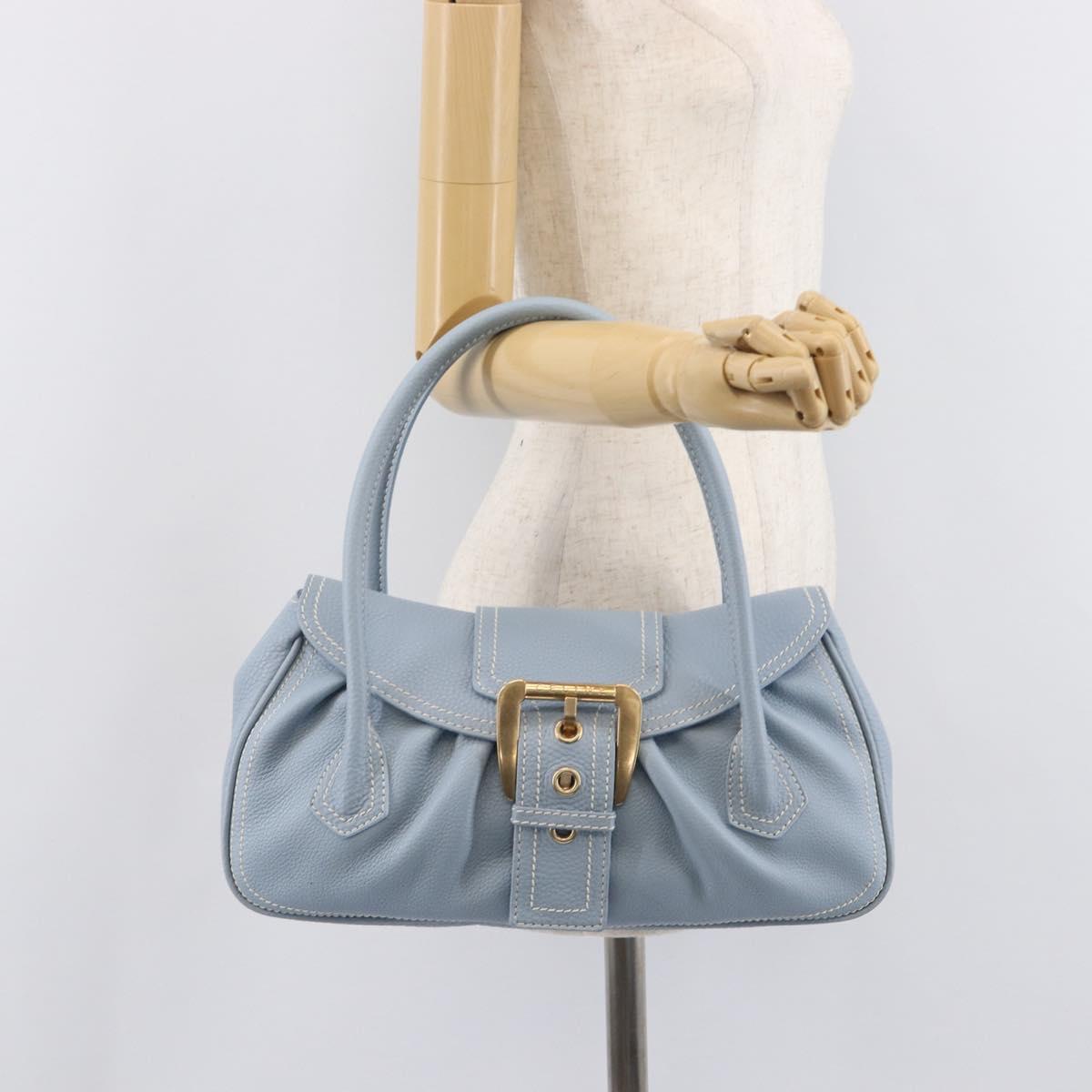 CELINE Hand Bag Leather Light Blue Gold Tone Auth am13108V
