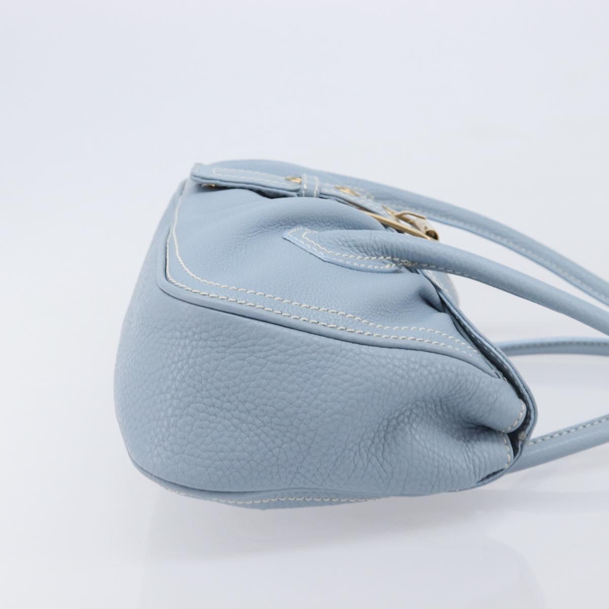CELINE Hand Bag Leather Light Blue Gold Tone Auth am13108V