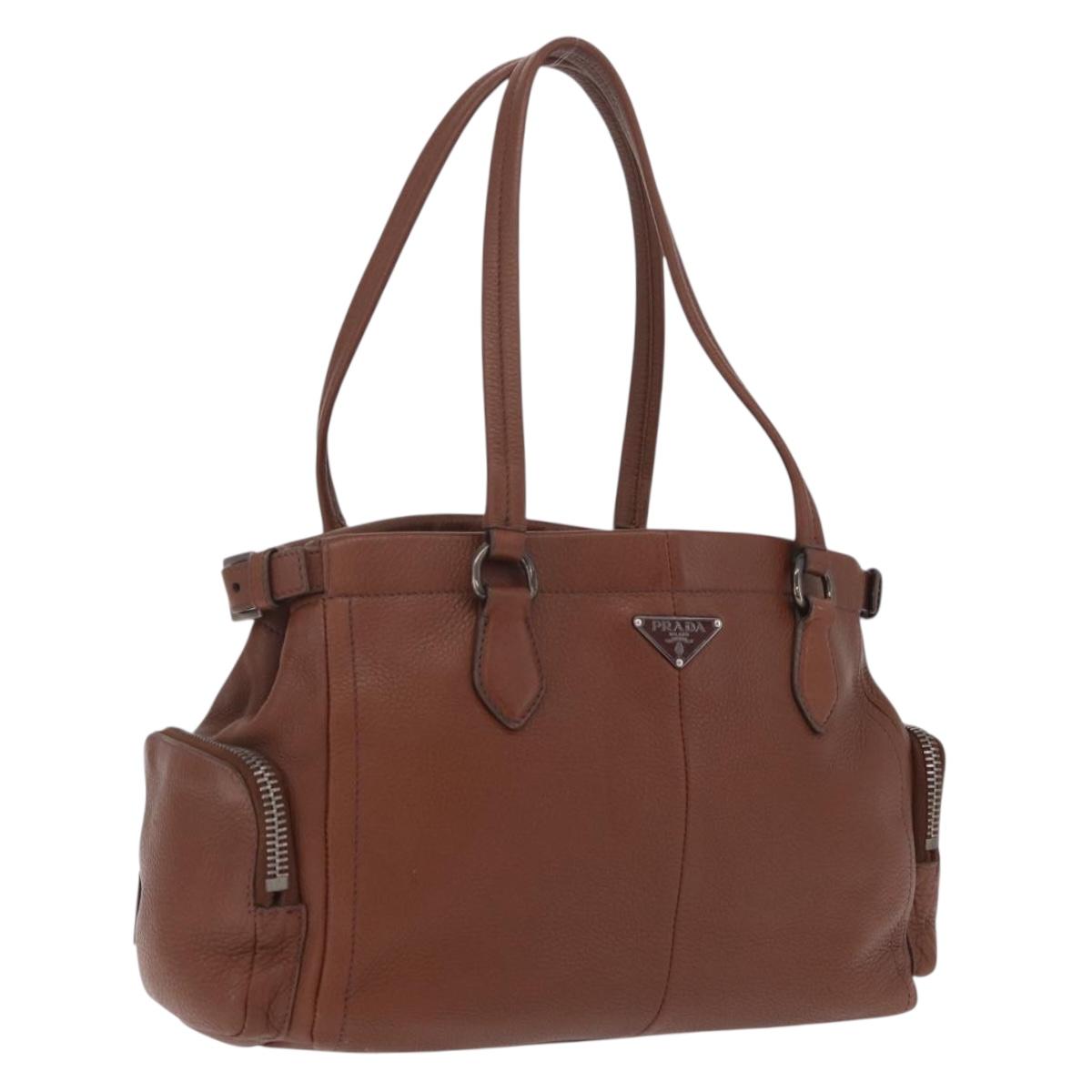 PRADA Hand Bag Leather Brown Silver Auth am13109SAV