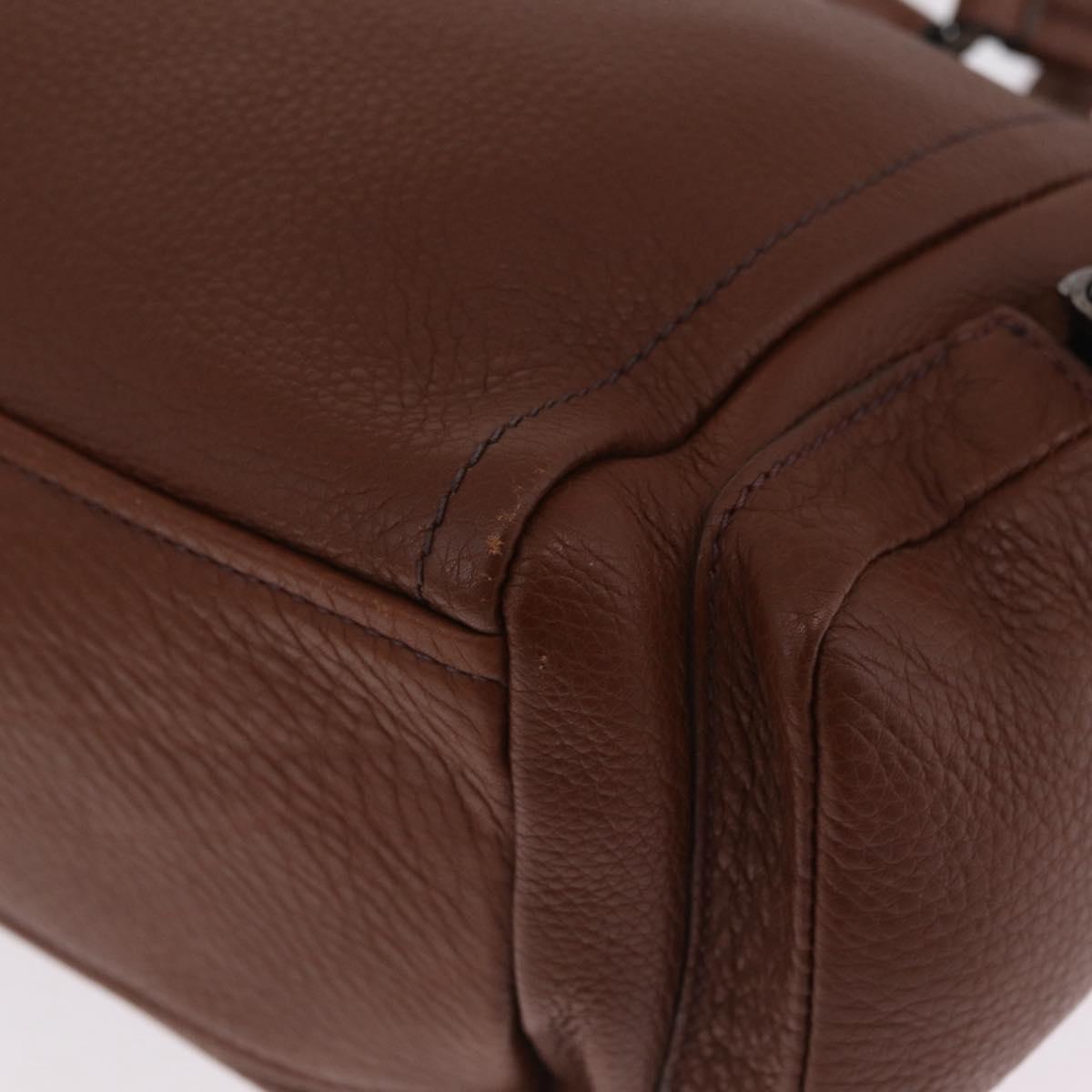 PRADA Hand Bag Leather Brown Silver Auth am13109SAV