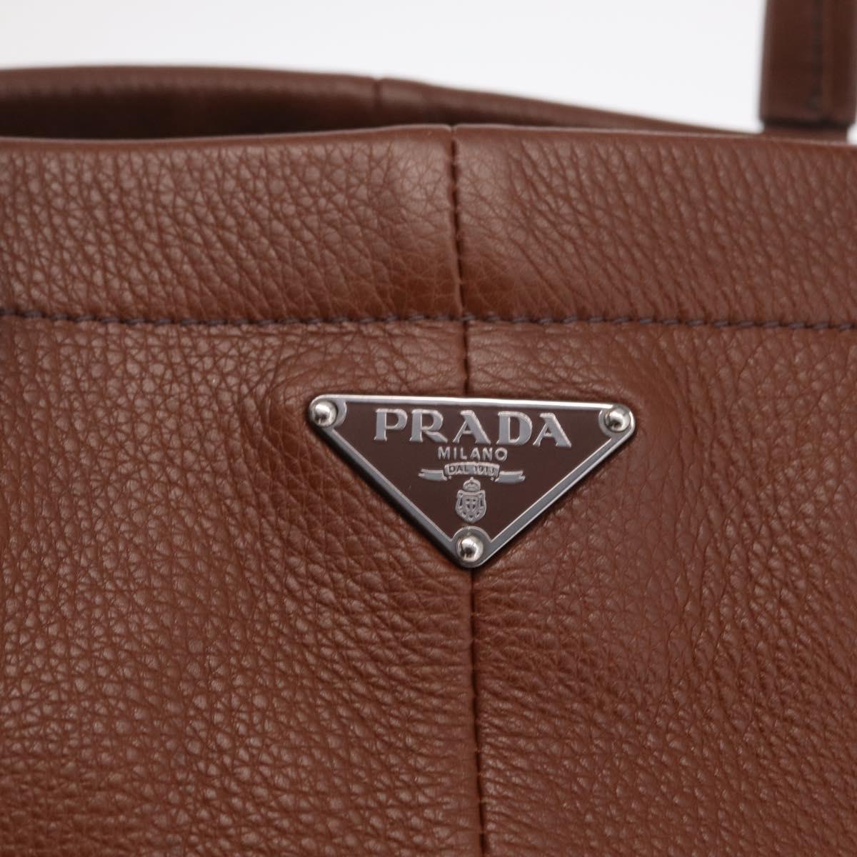 PRADA Hand Bag Leather Brown Silver Auth am13109SAV