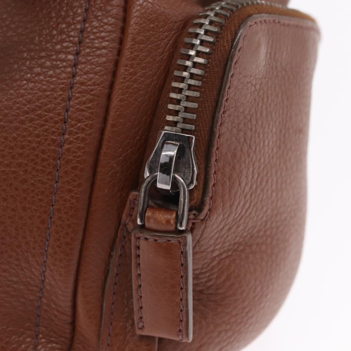 PRADA Hand Bag Leather Brown Silver Auth am13109SAV
