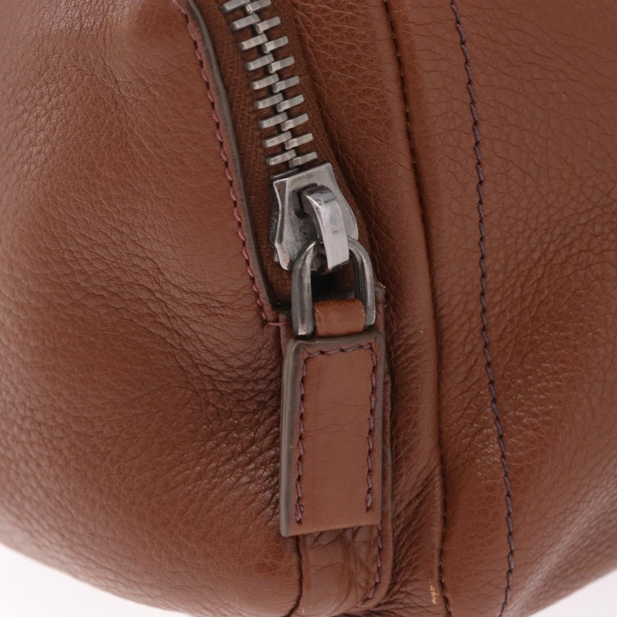 PRADA Hand Bag Leather Brown Silver Auth am13109SAV