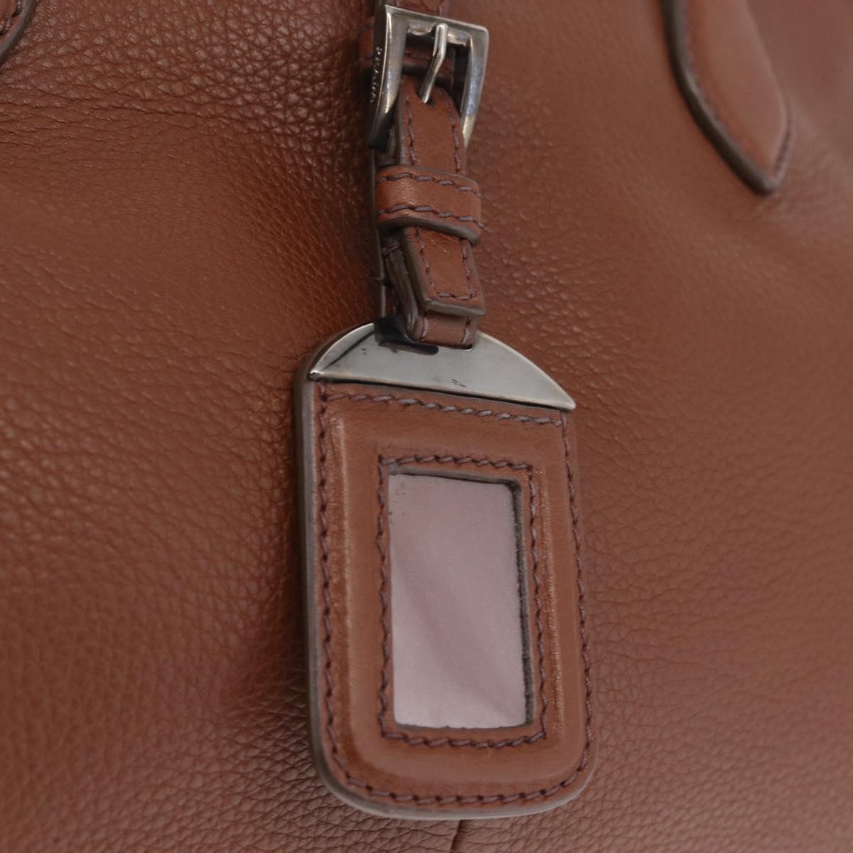 PRADA Hand Bag Leather Brown Silver Auth am13109SAV