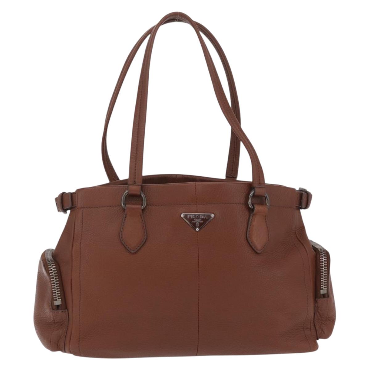 PRADA Hand Bag Leather Brown Silver Auth am13109SAV