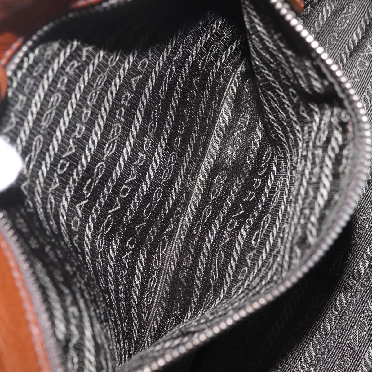 PRADA Hand Bag Leather Brown Silver Auth am13109SAV