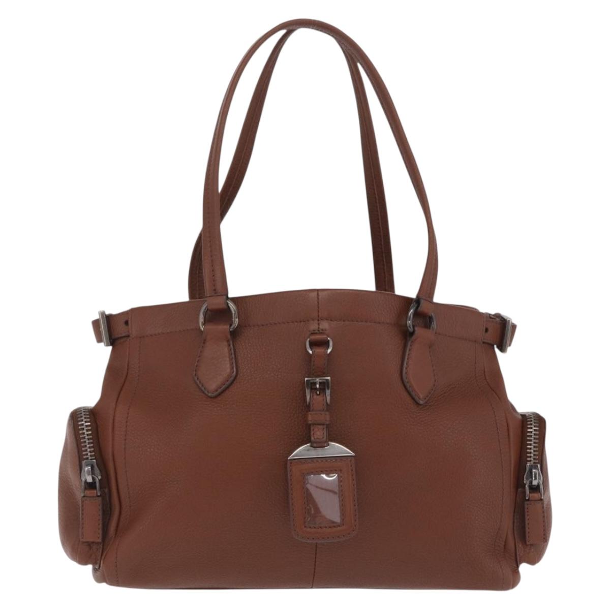 PRADA Hand Bag Leather Brown Silver Auth am13109SAV