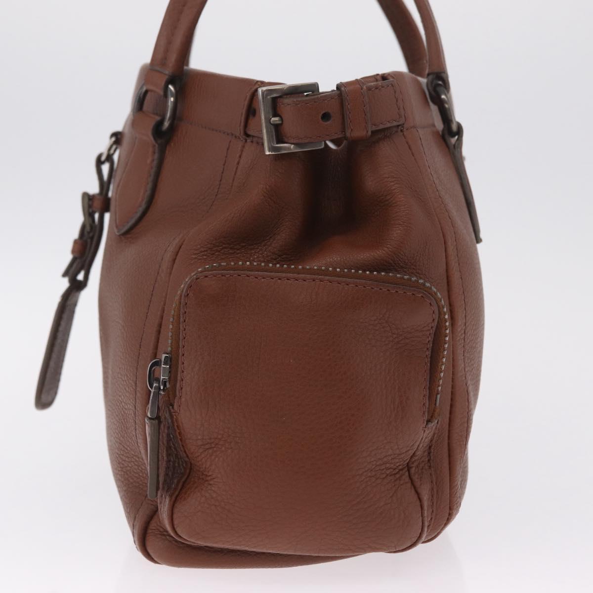 PRADA Hand Bag Leather Brown Silver Auth am13109SAV